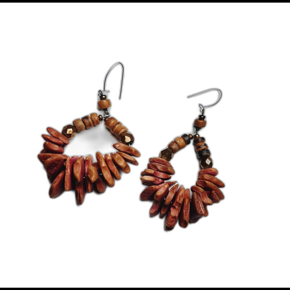 Vintage Earrings 90's Mixed Media Boho Chic Maximalist Hoop Jewelry